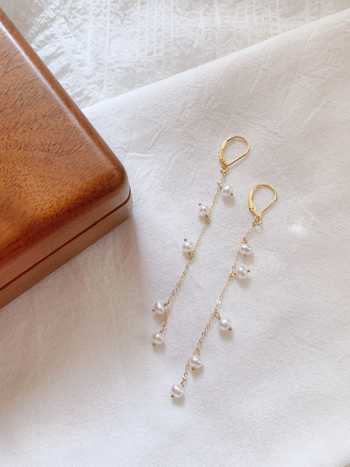 Rice Pearl Bridal Long Drop Earrings