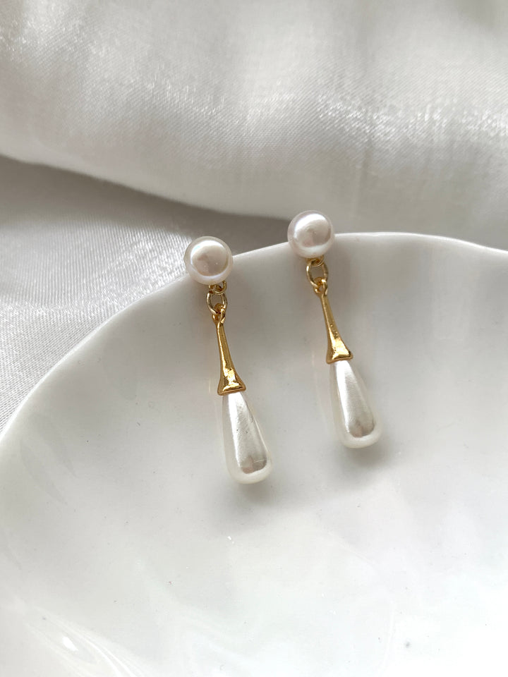 Classic Teardrop Pearl Bridal Drop Earrings