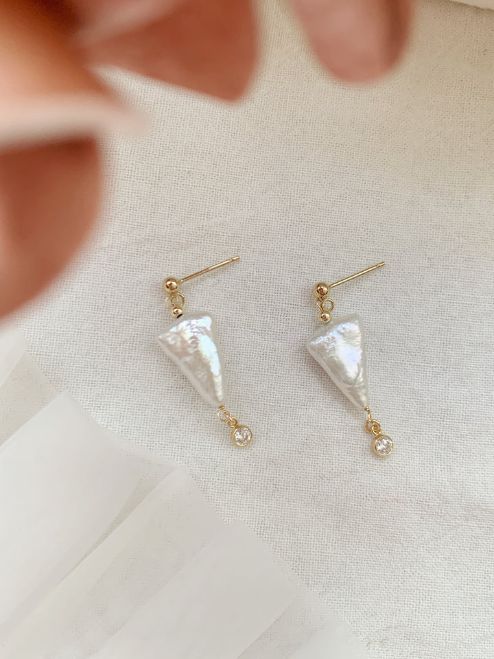Triangle Baroque Pearl Bridal Drop Earrings