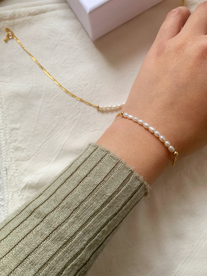Genuine Tiny Rice Pearls Beaded Bracelet For Women