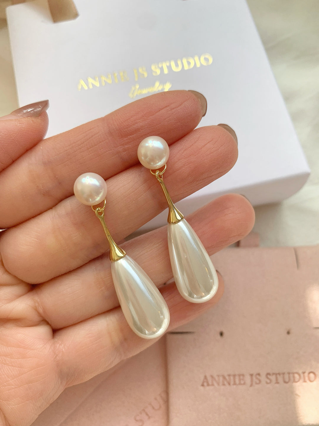 Classic Teardrop Long Pearl Bridal Drop Earrings