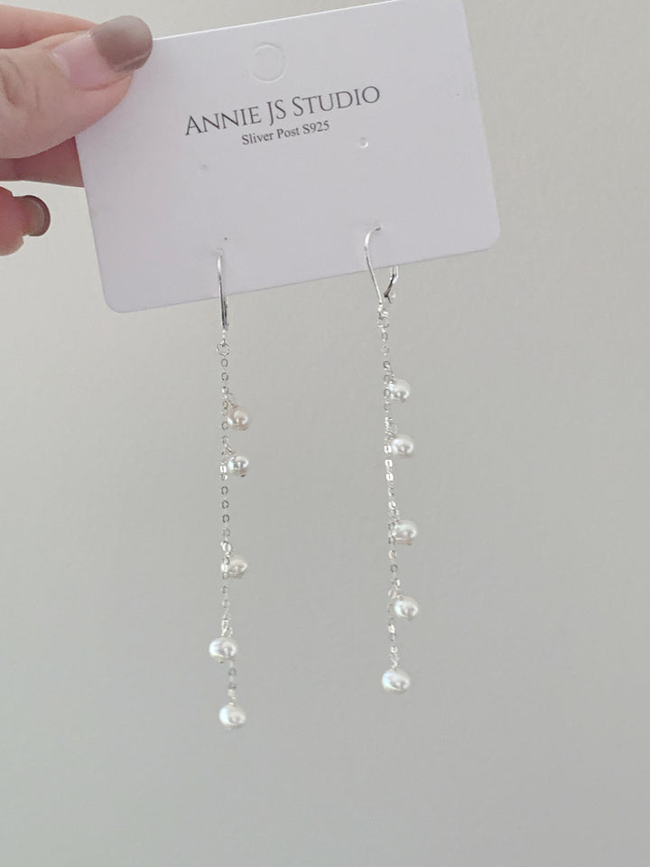 Rice Pearl Bridal Long Drop Earrings